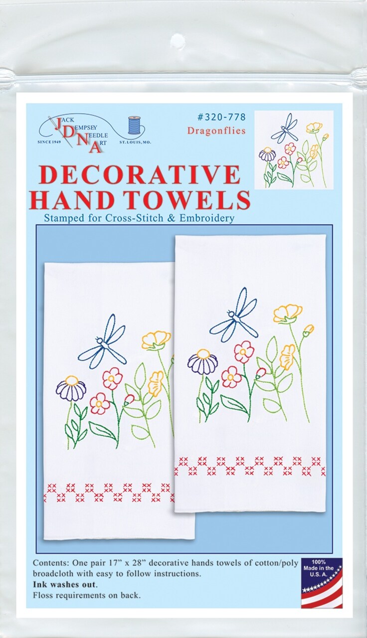 Jack Dempsey Stamped Decorative Hand Towel Pair 17"X28"-Dragonflies